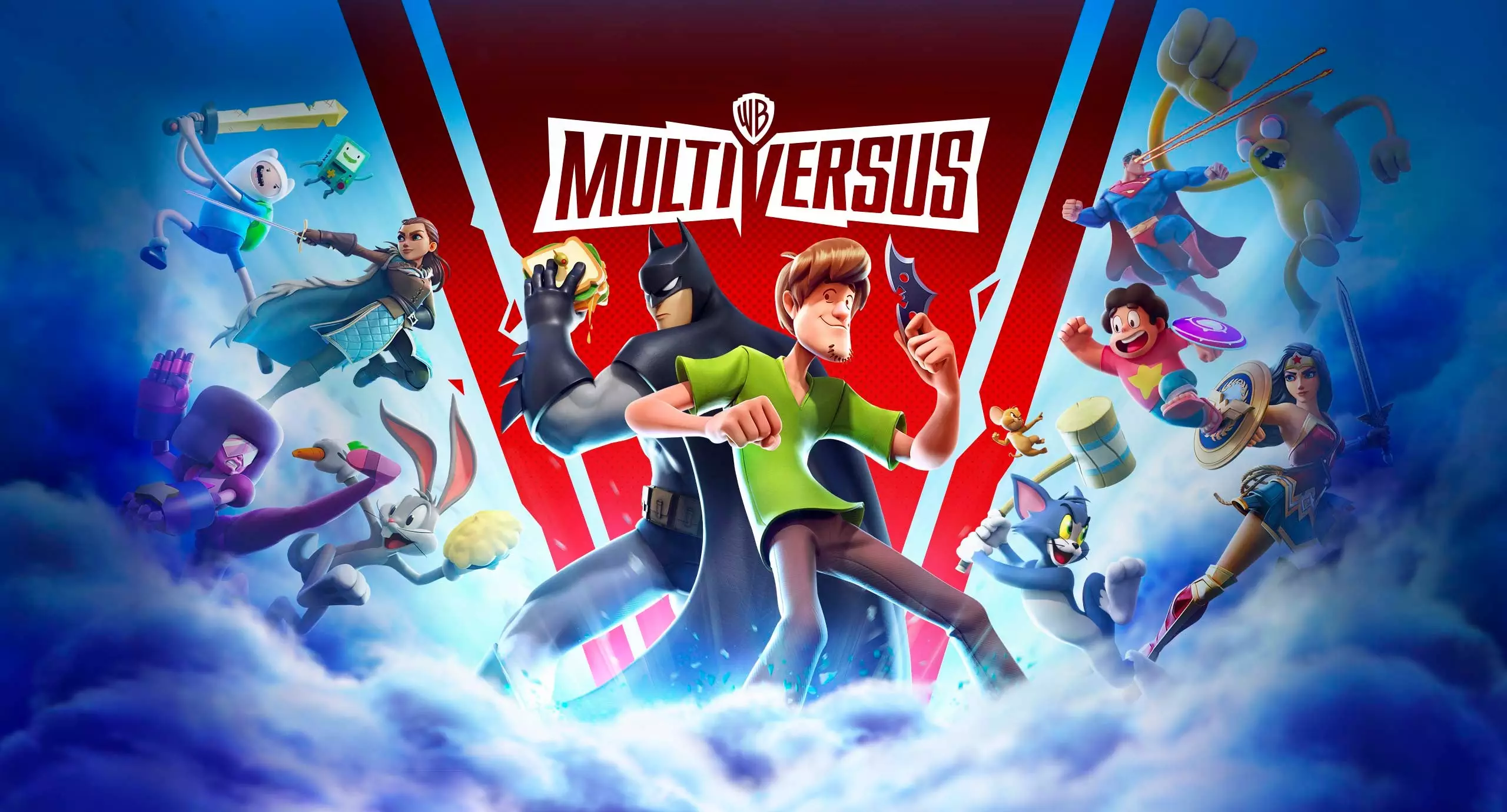 Technology tamfitronics Multiversus promo art showing Batman and Shaggy back-to-back, with various other WB characters around them