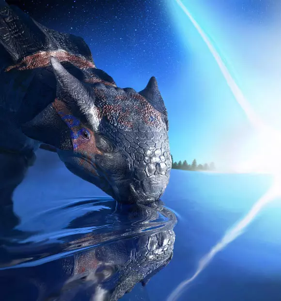 Top Stories Tamfitronics Ankylosaurus magniventris, a large armored dinosaur species, witnesses the impact of an asteroid, falling on the Yucatan peninsula 66 million years ago. Image credit: Fabio Manucci.