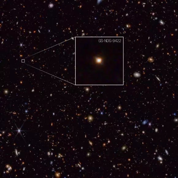 NASA Space Technology Detailed information on the chemical makeup of GS-NDG-9422, captured by Webb’s NIRSpec (Near-Infrared Spectrograph) instrument, indicates that the light we see in this image is coming from the galaxy’s hot gas, rather than its stars. Image credit: NASA / ESA / CSA / STScI / A. Cameron, University of Oxford.