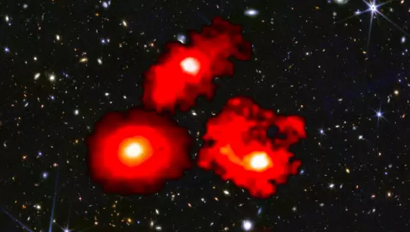 Top Stories Tamfitronics The three red monster galaxies discovered by Webb. Image credit: NASA / CSA / ESA / M. Xiao & P. A. Oesch, University of Geneva / G. Brammer, Niels Bohr Institute / Dawn JWST Archive.