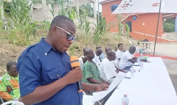 Politics tamfitronics Mr Francis Asamani, Adaklu District Director of NCCE speaking in the meeting