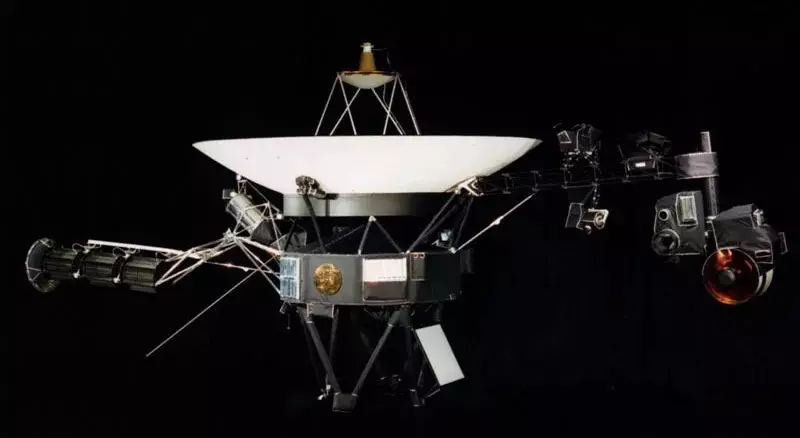 NASA Space Technology A model of NASA’s Voyager spacecraft, a satellite in space with a satellite dish, exploring the outer regions of our solar system since 1977.