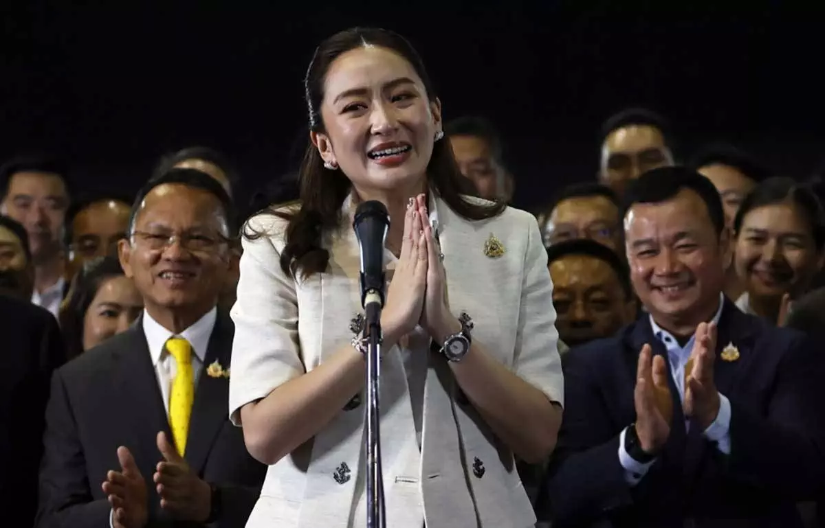 Politics tamfitronics Thailand's newly elected Prime Minister Paetongtarn Shinawatra performs a greeting in thanks as the party members applaud to celebrate after winning the parliamentary vote to become prime minister, at the Pheu Thai Party's headquarters in Bangkok, Thailand, 16 August 2024. The ruling Pheu Thai Party's leader Paetongtarn Shinawatra, the youngest daughter of ousted former premier Thaksin Shinawatra, succeeded in the parliamentary vote to become Thailand's 31st prime minister. EPA-EFE/RUNGROJ YONGRIT