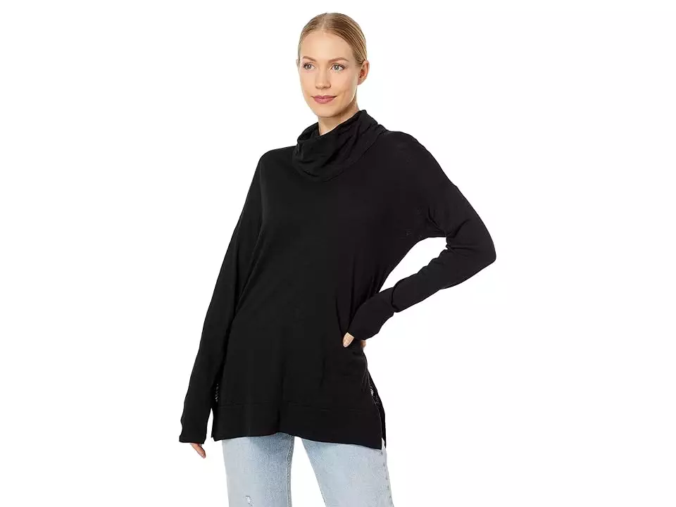 bobi Los Angeles Slouchy Funnel Neck Tee (Black) Women's Clothing