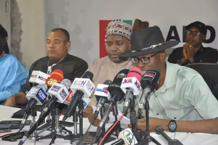 Julius Abure addressing A world Press Conference at the Labour Party Secretariat Thursday 2