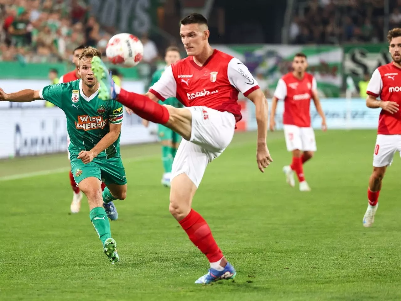 Top Stories Tamfitronics Adrian Marin of Braga in action against Rapid Vienna on August 29, 2024